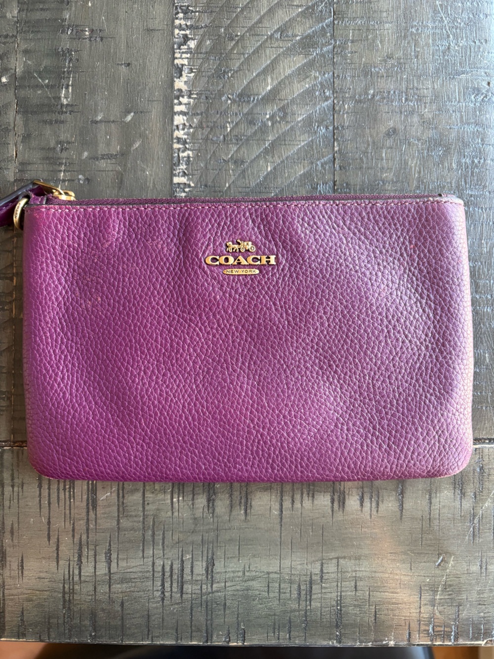 Coach Purple Pebbled Leather Wallet with Gold Hardware 8x5”